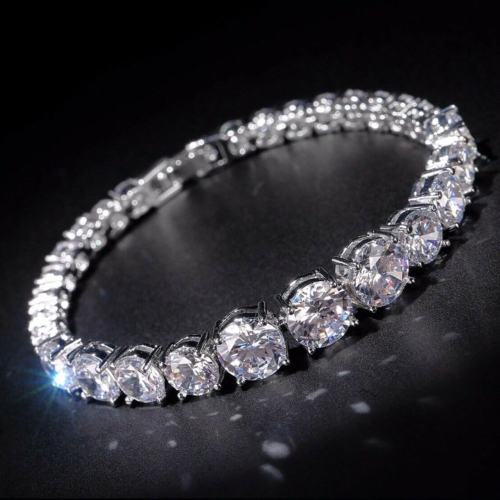 Cubic Zirconia Womens Bracelet White Gold Plated - Picture 4 of 7